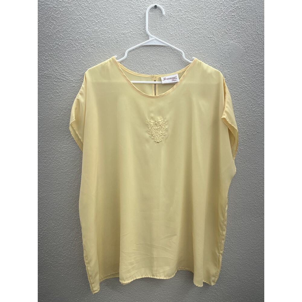 Womens Joanna Plus Yellow Cap Sleeve Embroidered Detail Blouse